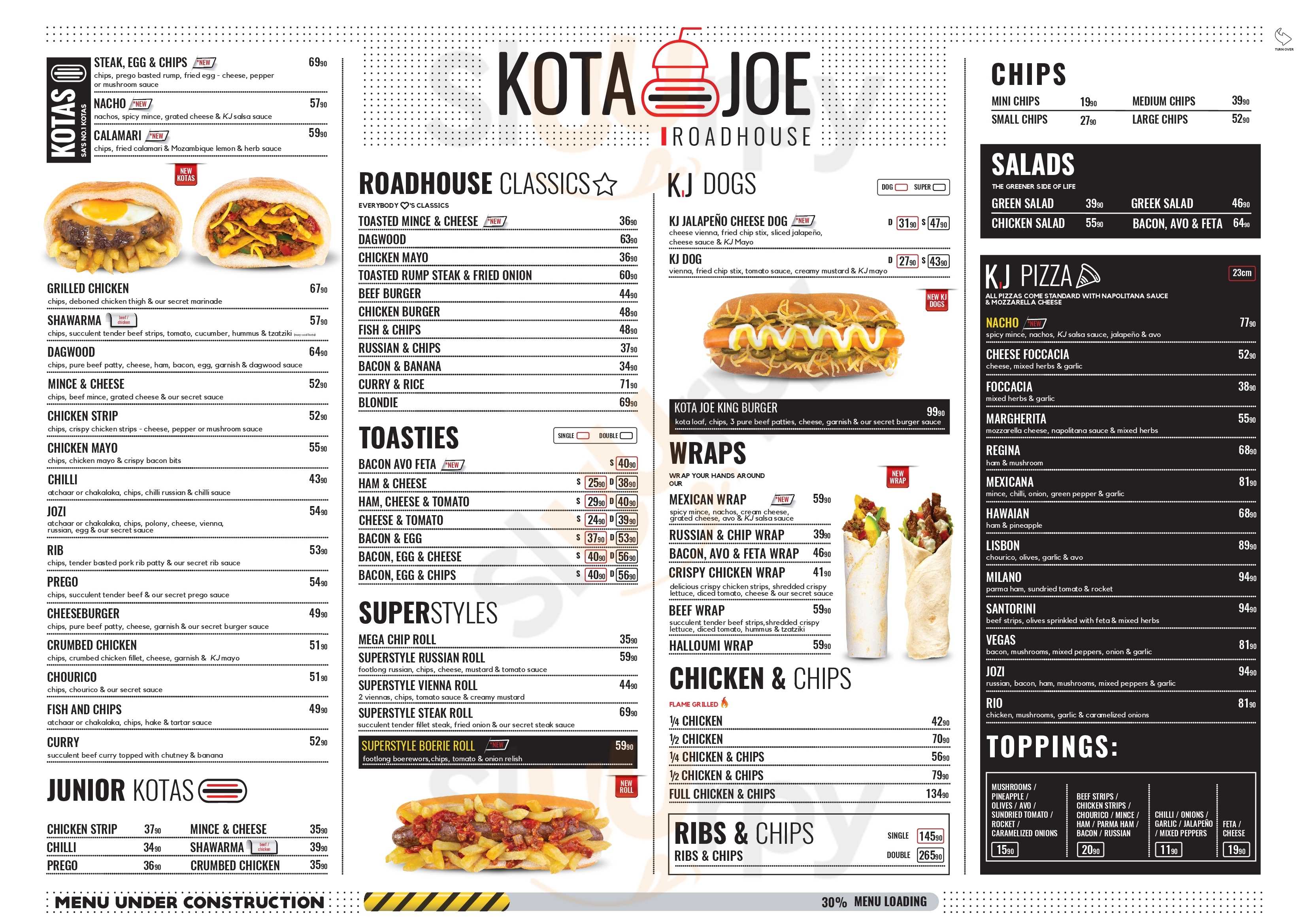 Kota Joe Roadhouse Edenvale menù, Edenvale Main Menu Sluurpy