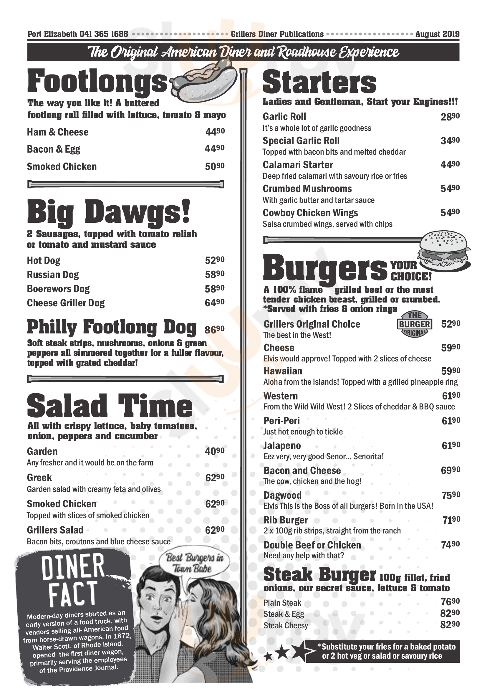 Grillers American Diner menù, Port Elizabeth Main Menu Sluurpy