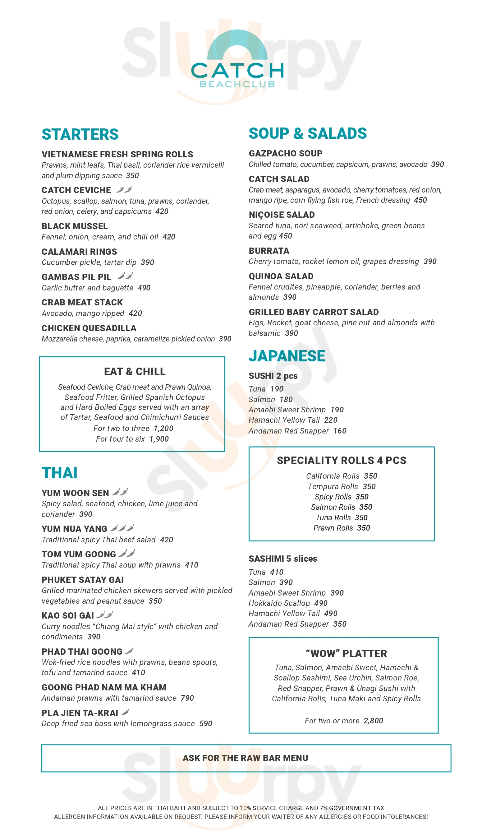 Catch Beach Club menù, หาดบางเทา Main Menu Sluurpy