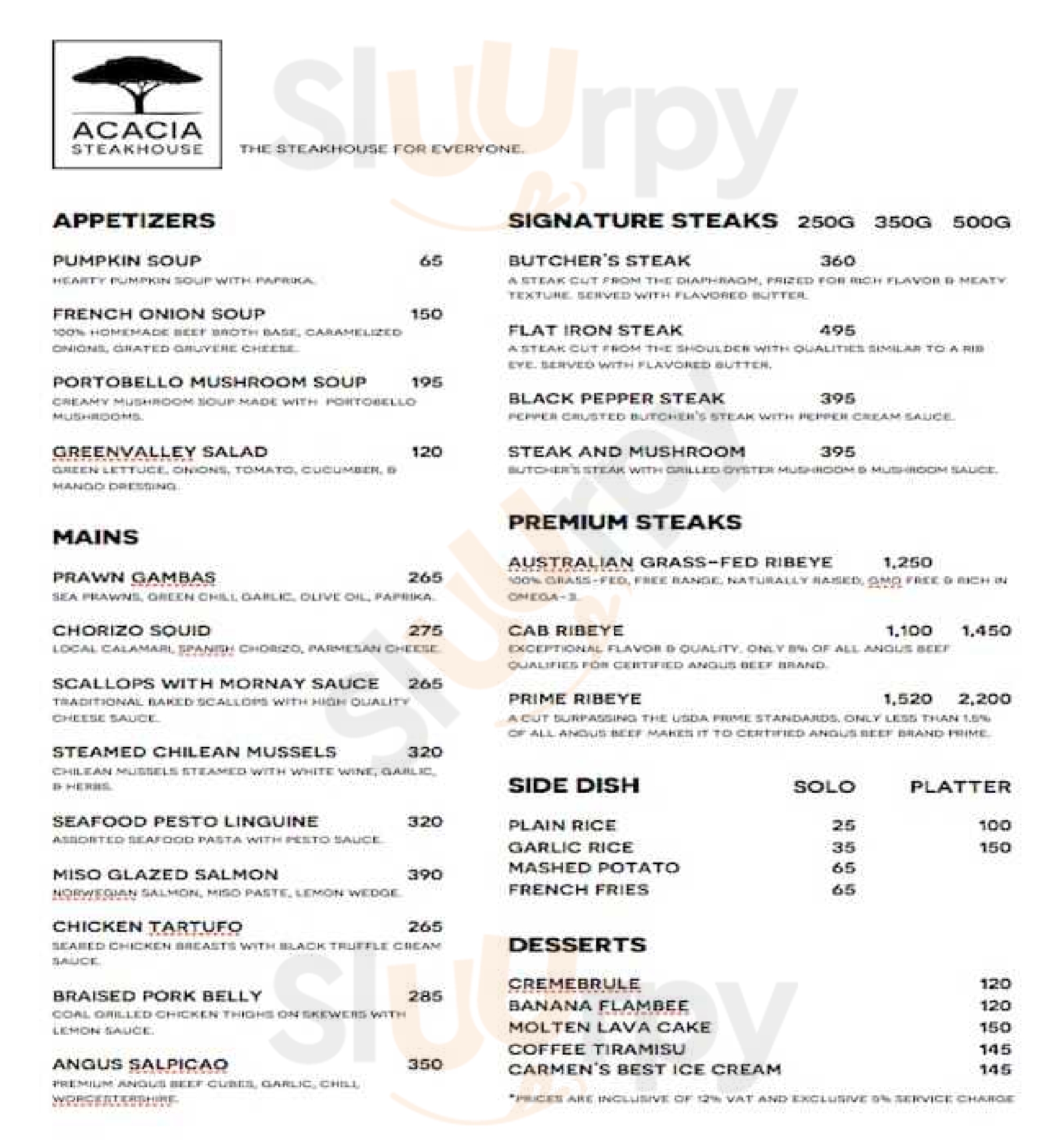Acacia Steakhouse menù, Cebu City Main Menu Sluurpy
