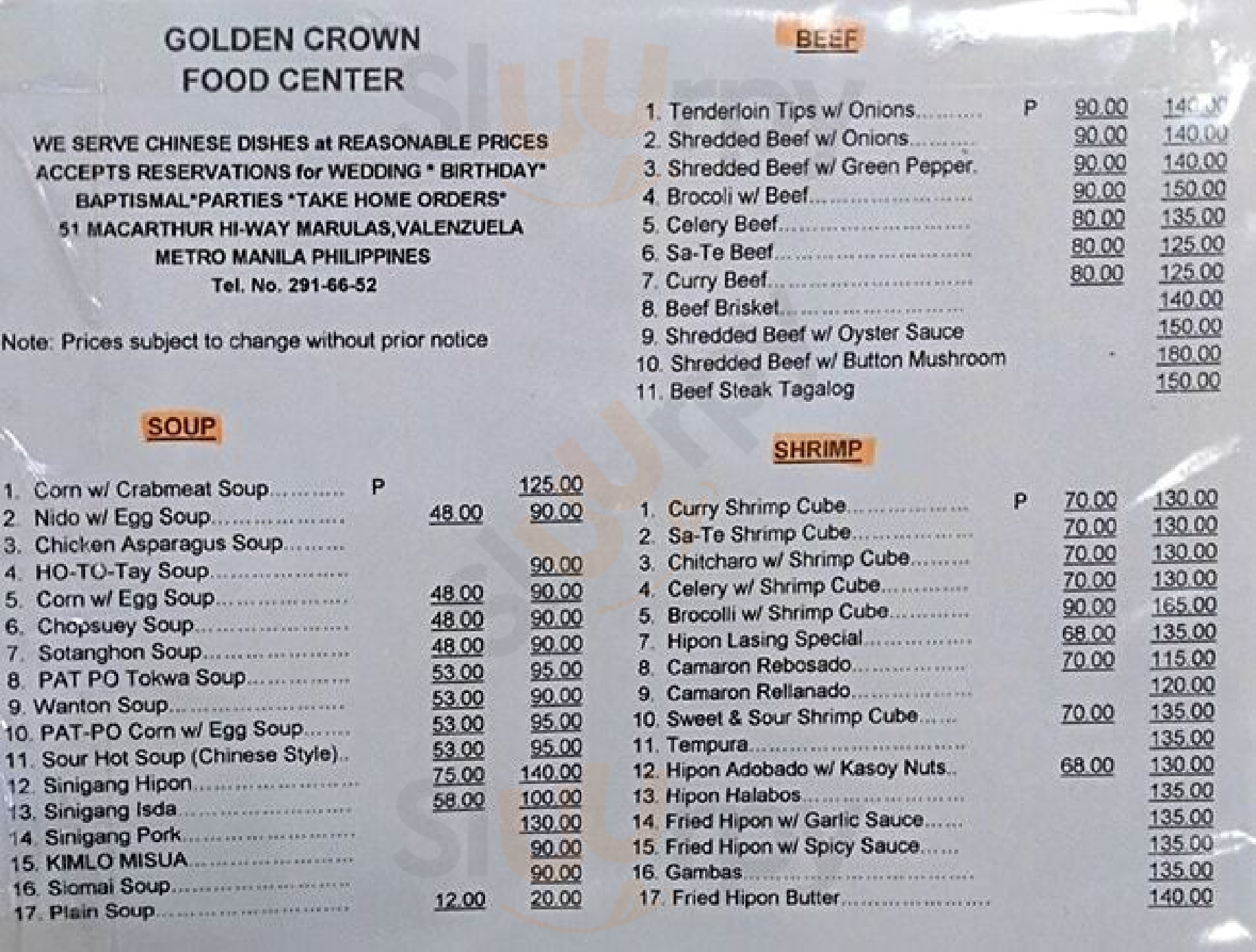 Golden Crown Food Center menù, Valenzuela Main Menu Sluurpy