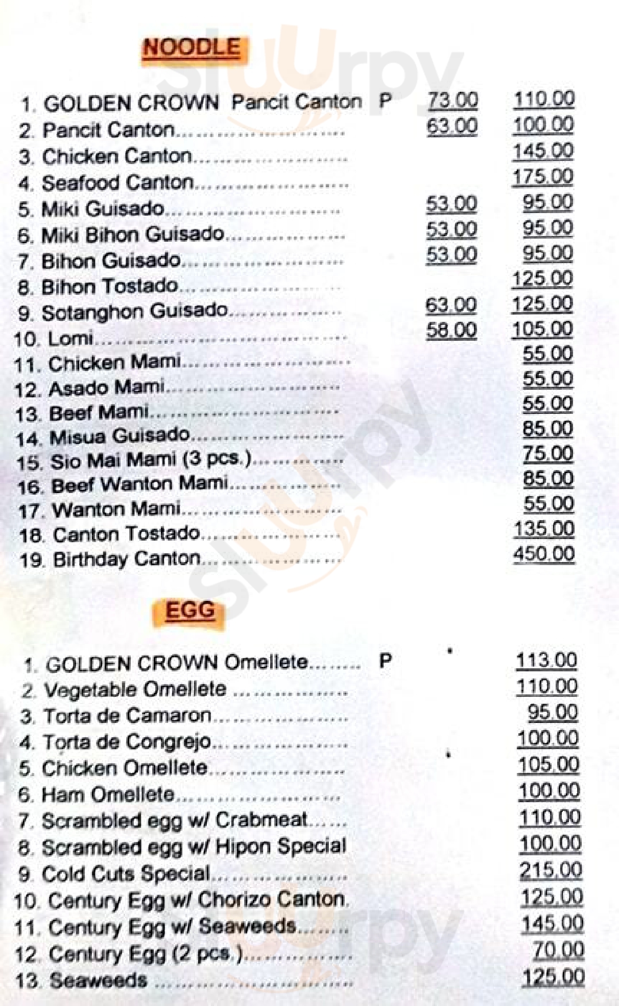 Golden Crown Food Center menù, Valenzuela Main Menu Sluurpy