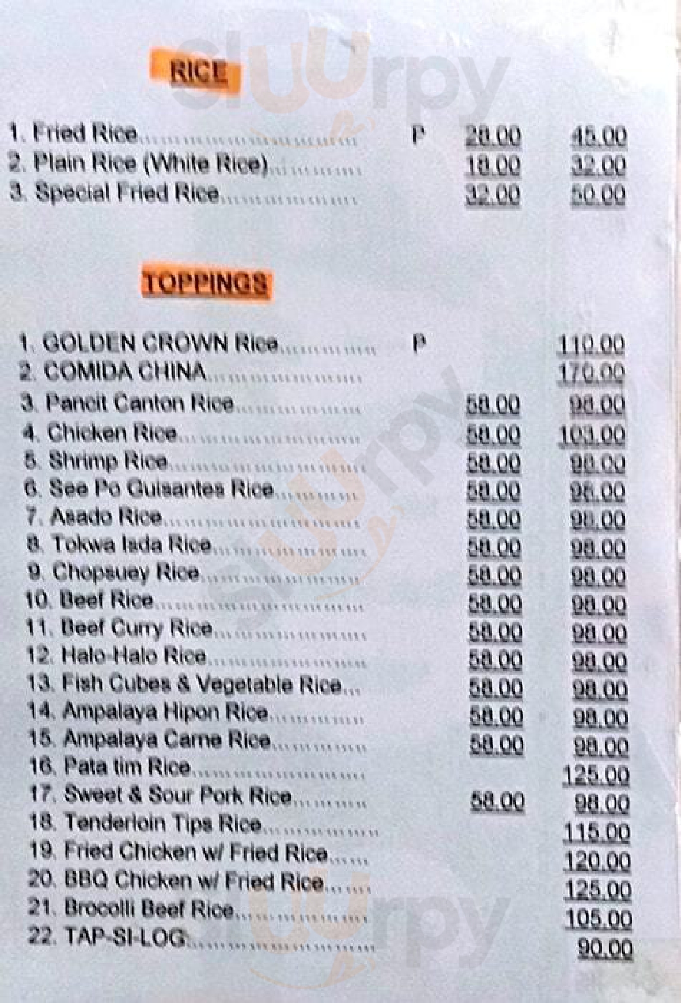 Golden Crown Food Center menù, Valenzuela Main Menu Sluurpy