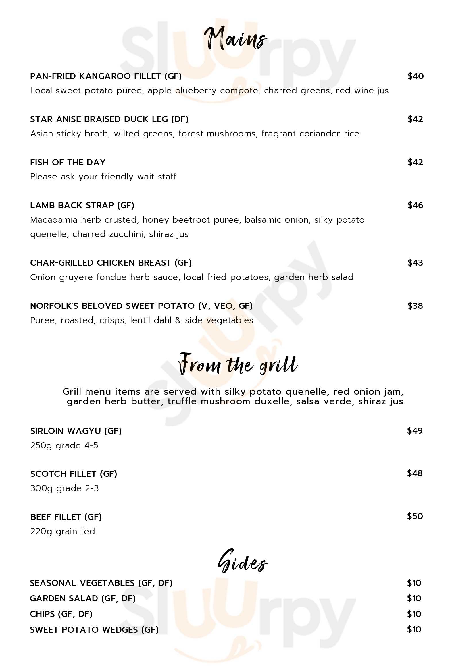 Bailey's Restaurant menù, Kingston Main Menu Sluurpy