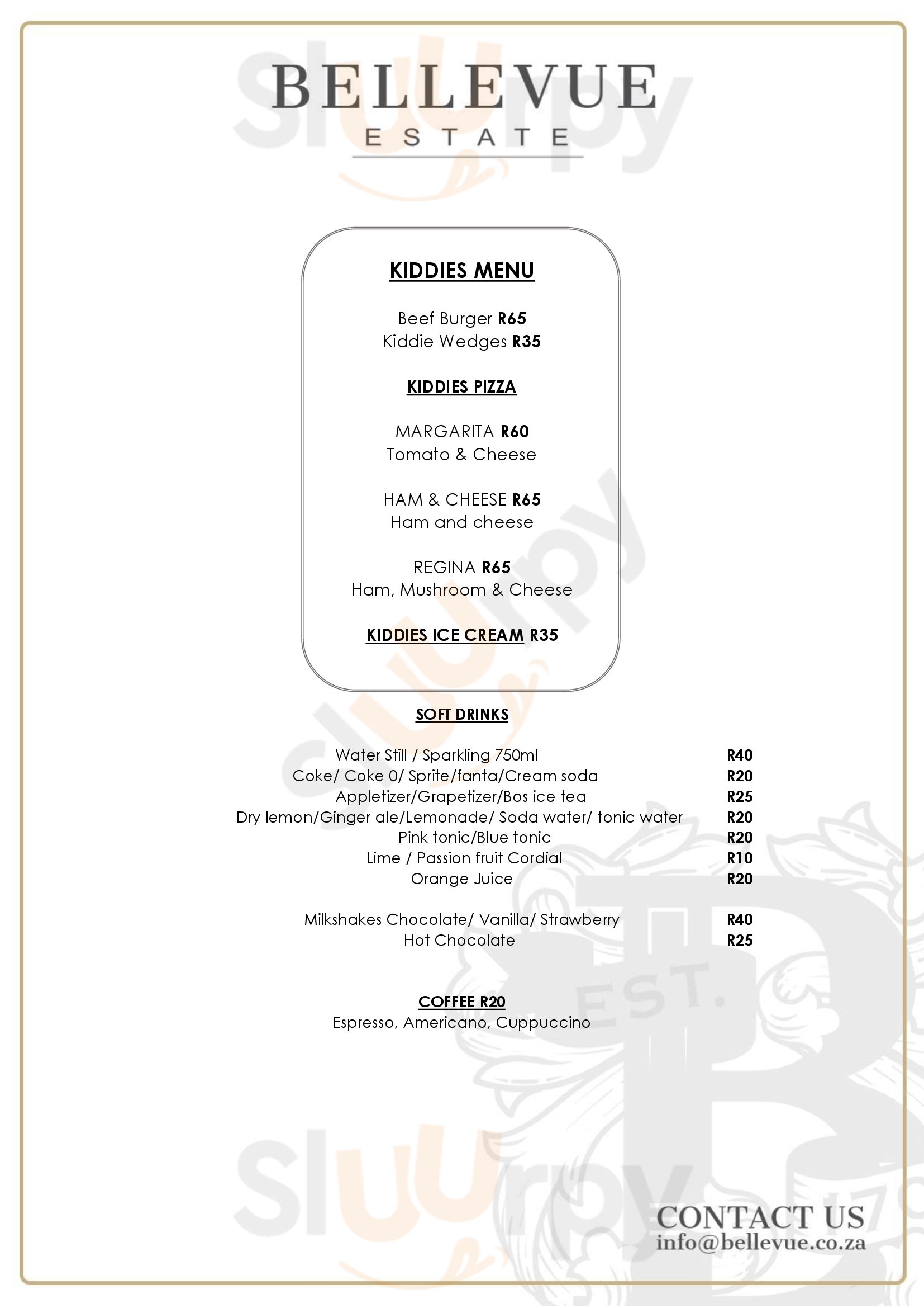 Bellevue Wine Estate menù, Stellenbosch Main Menu Sluurpy