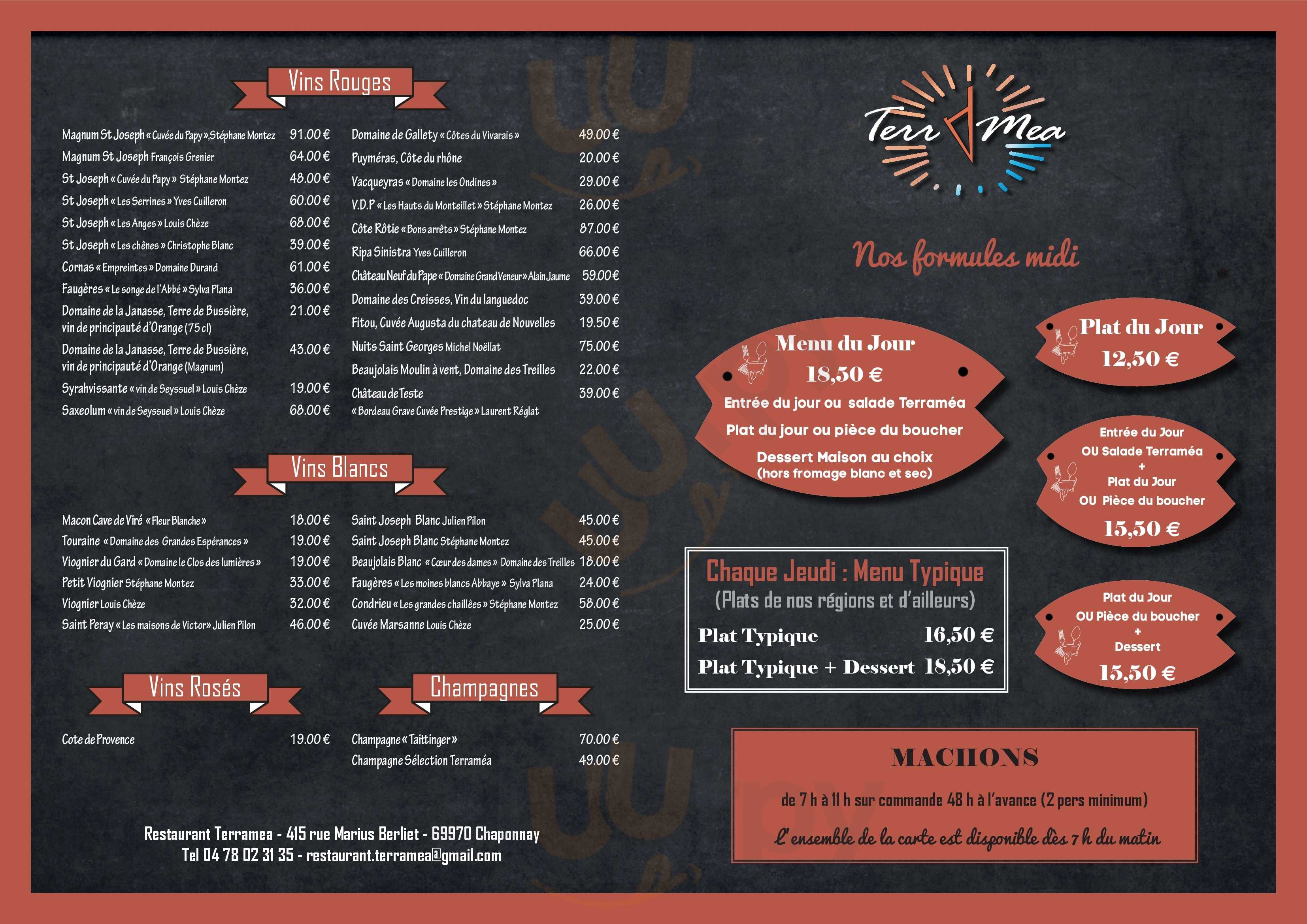 Restaurant Terraméa menù, Chaponnay Main Menu Sluurpy