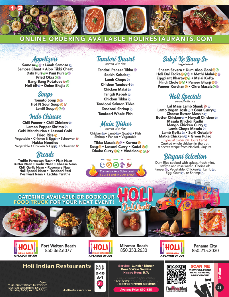 Holi Indian Kitchen Miramar Beach The Menu Mag