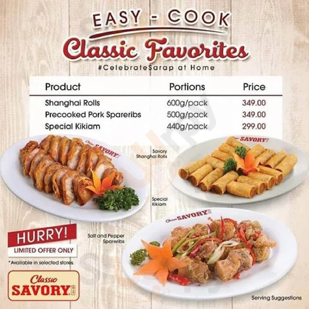 Classic Savory Philippines Menu & Price Updated 2024