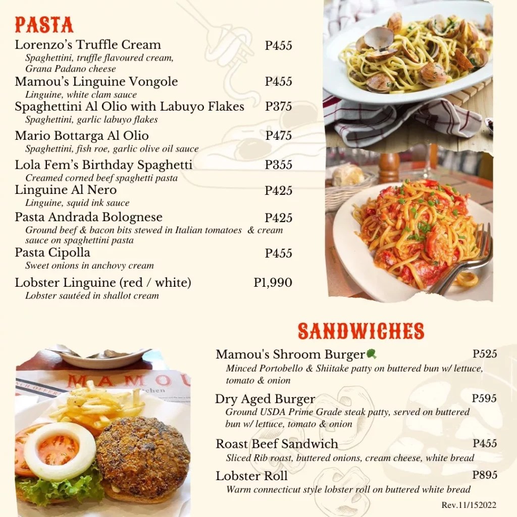 MAMOU MENU PHILIPPINES AND UPDATED PRICES 2023