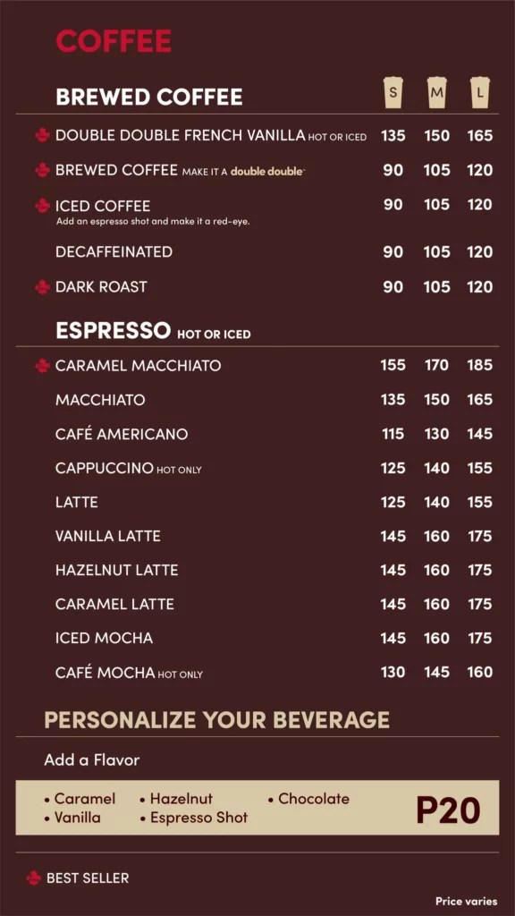 TIM HORTONS MENU PHILIPPINES & UPDATED PRICES 2024