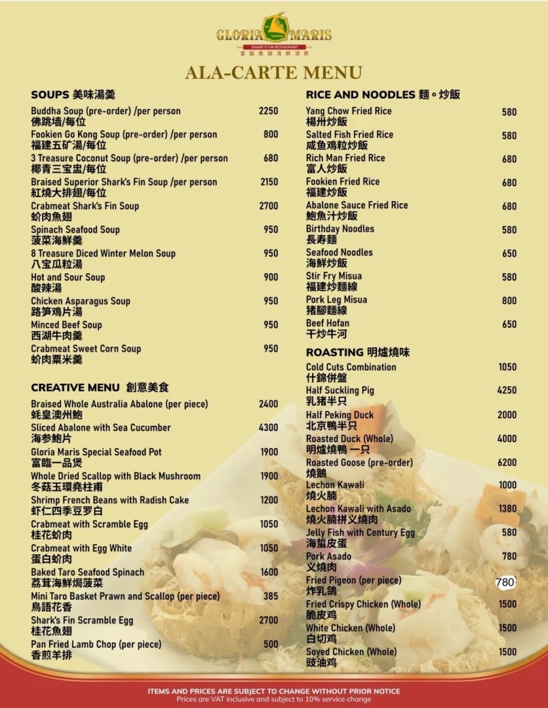 GOLORIA MARIS MENU PHILIPPINES & UPDATED PRICES 2024