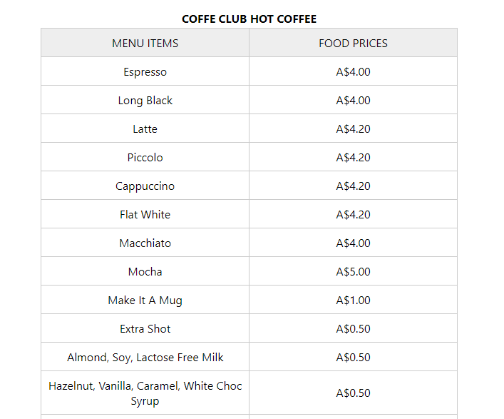 The Coffee Club Menu Prices Australia 2024 Restaurant Menu Prices