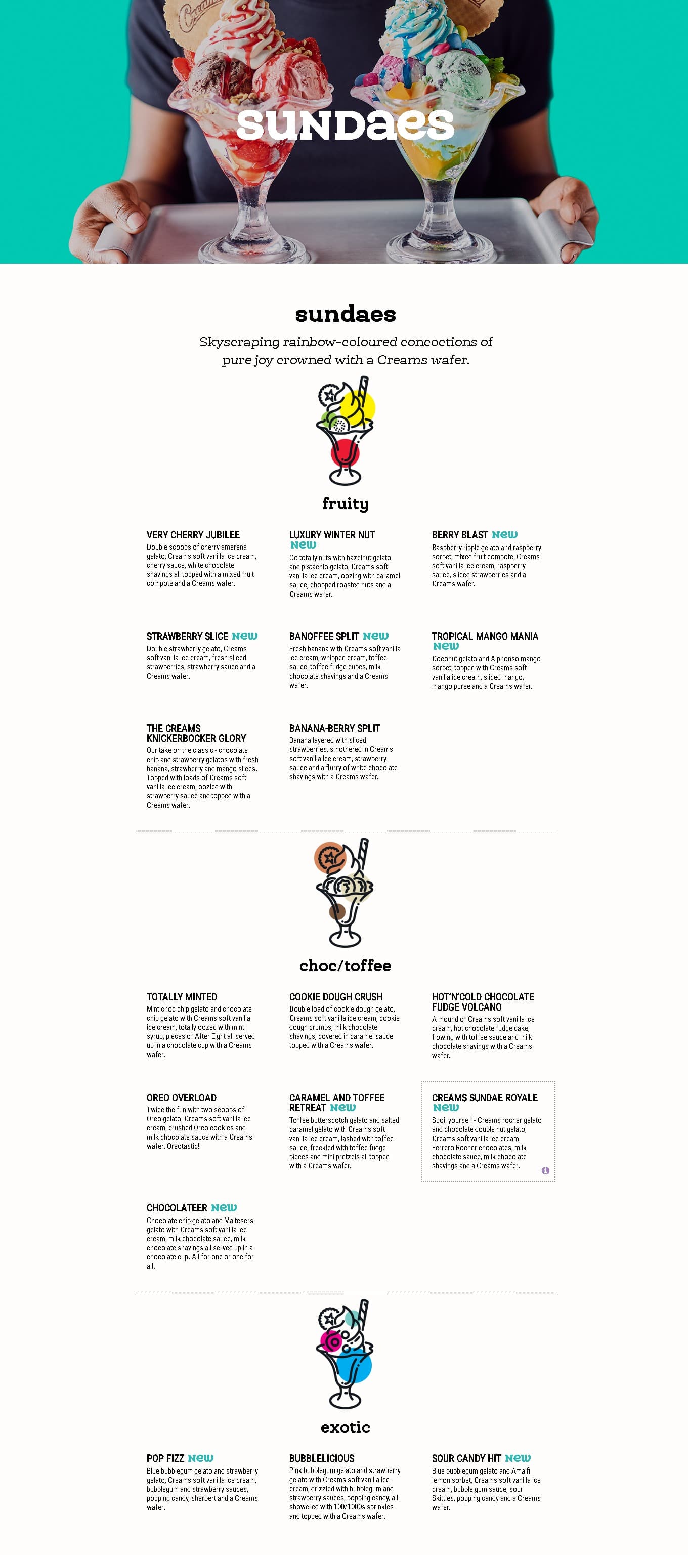 Creams UK Menu Prices