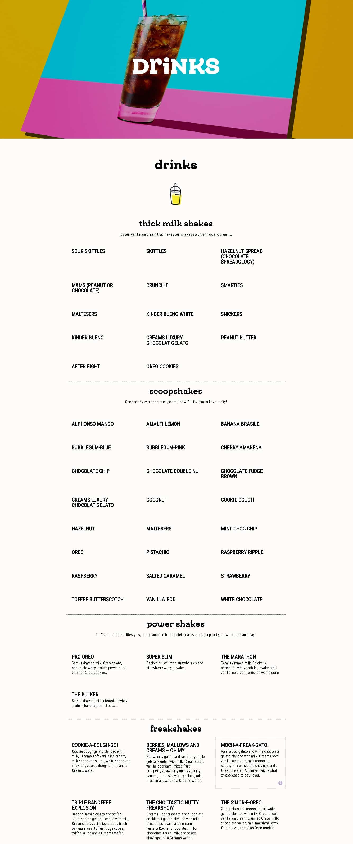 Creams UK Menu Prices