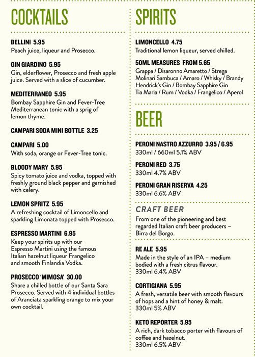 Carluccio’s UK Menu Prices