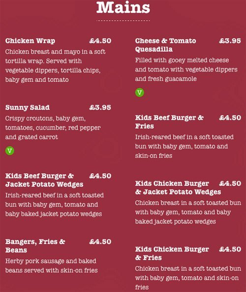 Giraffe UK Menu Prices