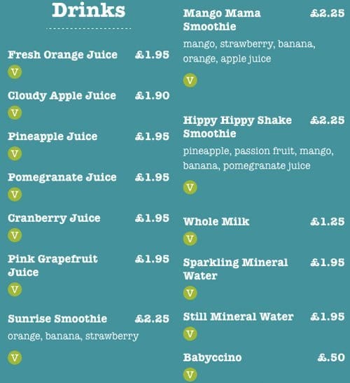 Giraffe UK Menu Prices