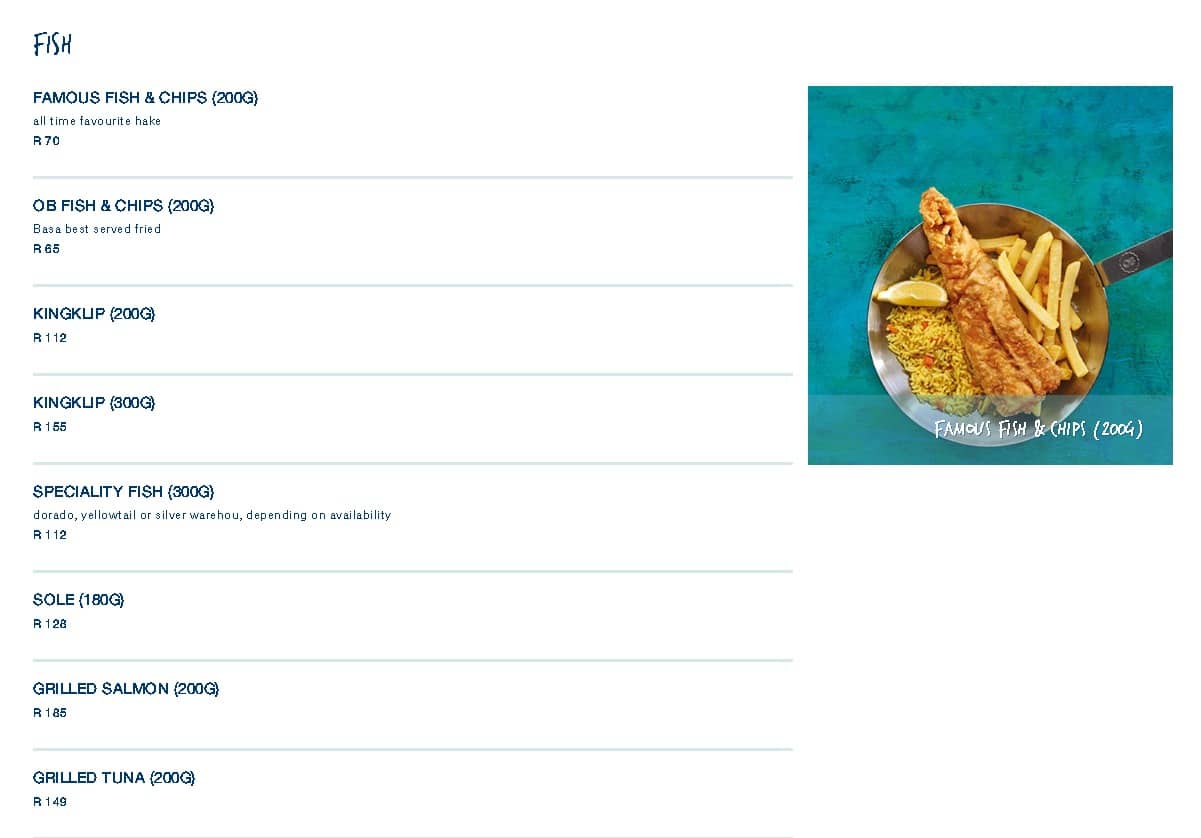 Ocean Basket ZA Menu Prices