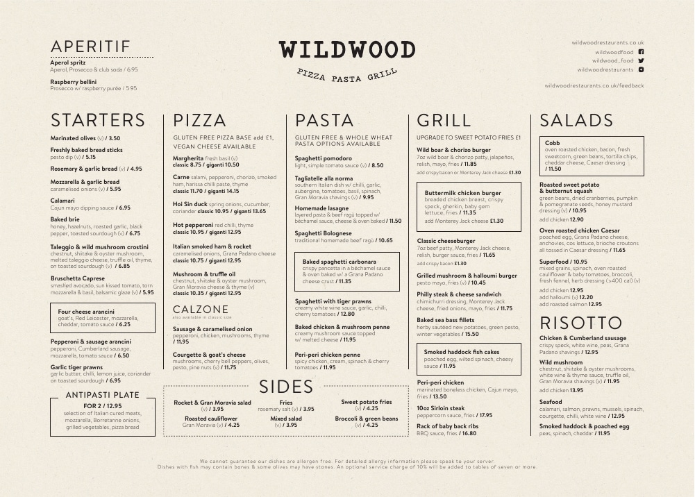 Wildwood UK Menu Prices