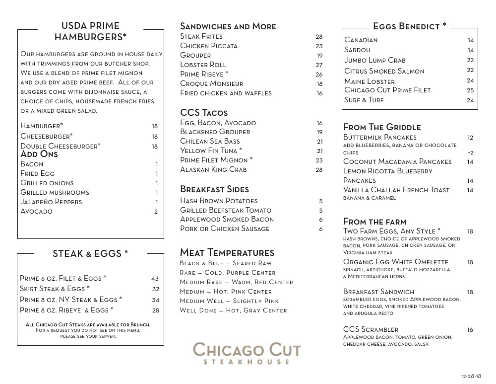 Chicago Cut Menu Prices