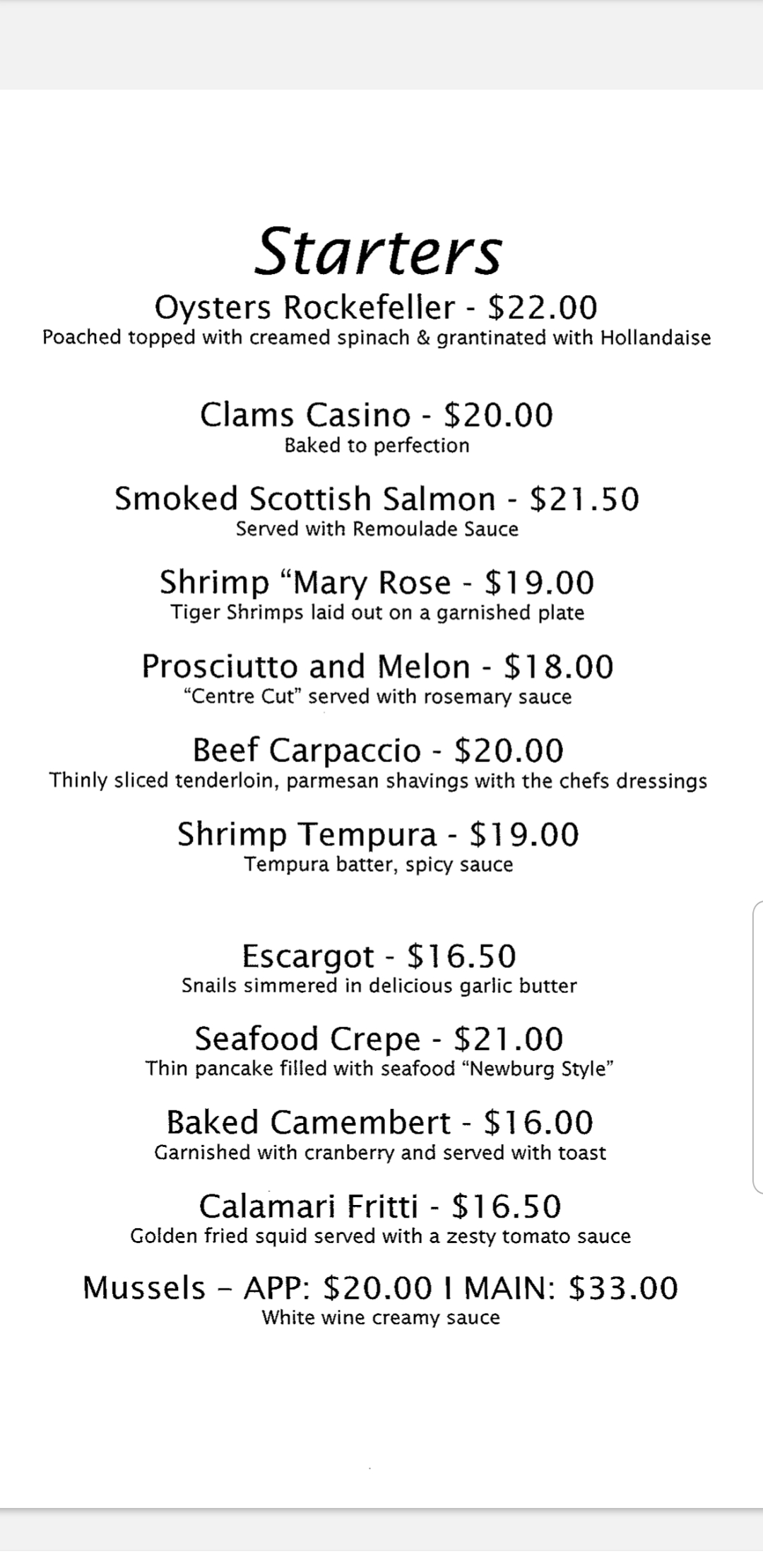 The Red Carpet Bar & Restaurant Menus.bm