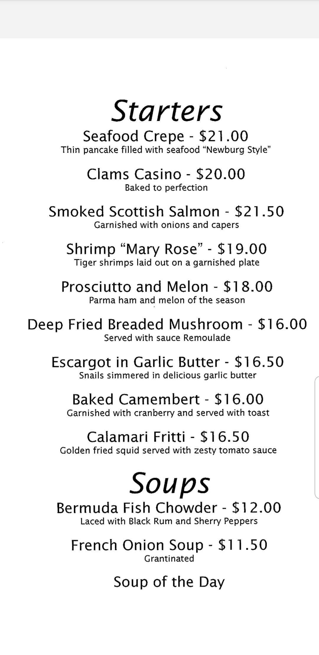 The Red Carpet Bar & Restaurant Menus.bm