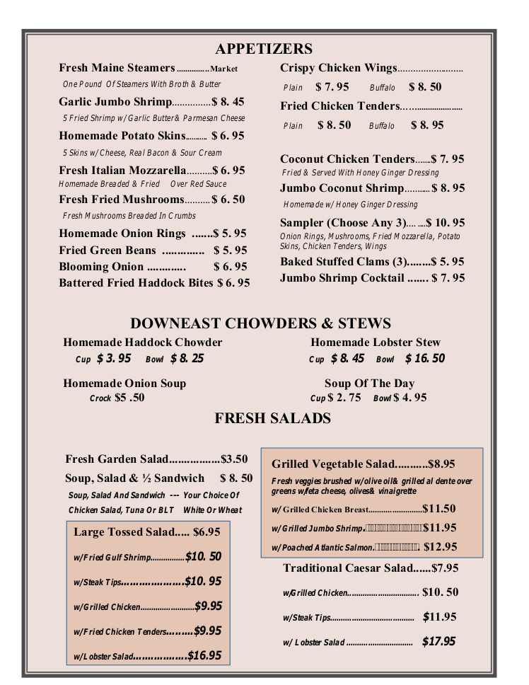 Chickadee Lewiston Maine Seafood Restaurant MenusInLA Lewiston