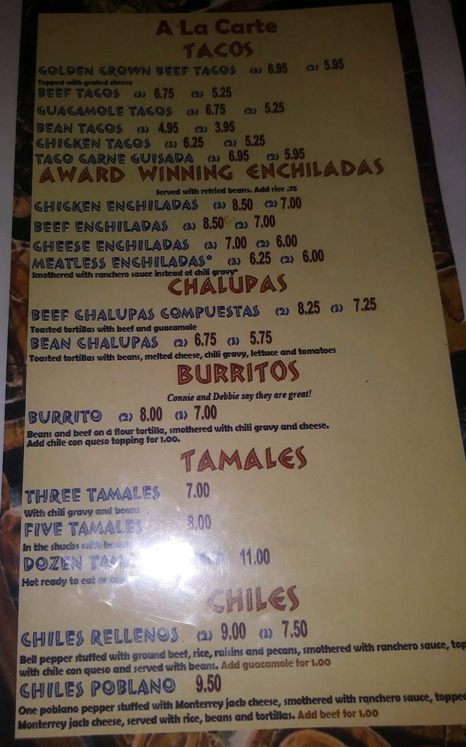 Benito’s Mexican Restaurant Menu La Marque Menutex