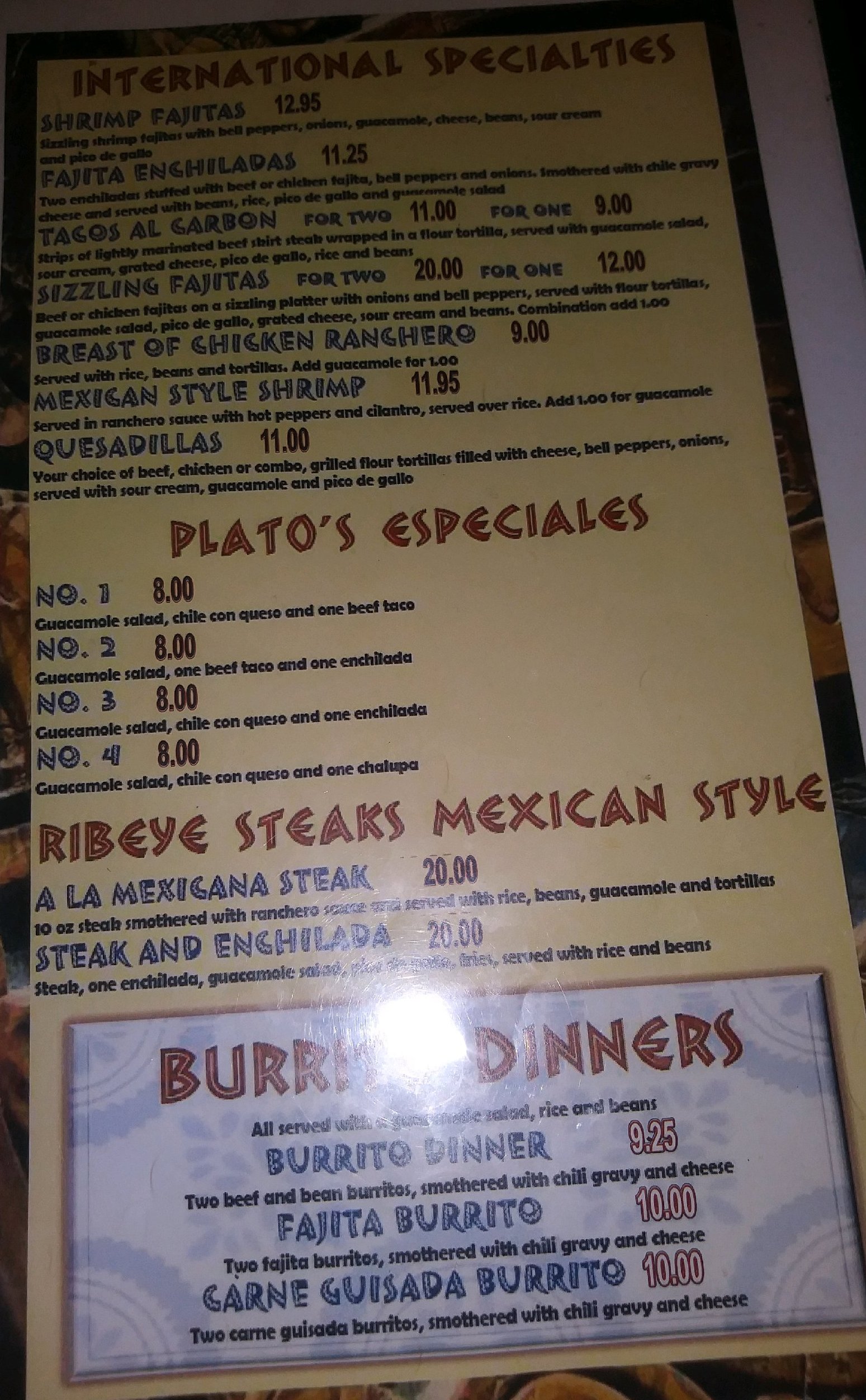 Benito's Mexican Restaurant Menu La Marque Menutex