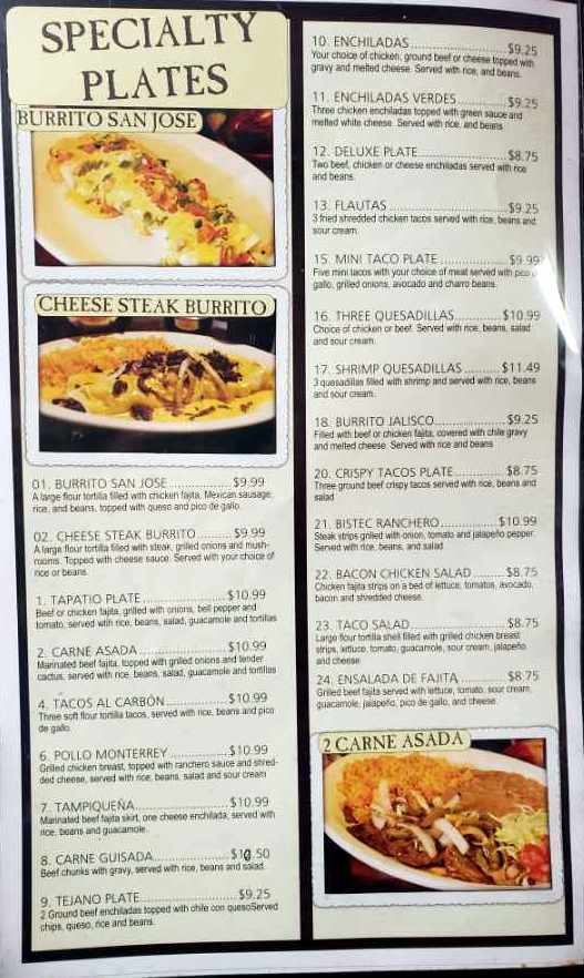 El Tapatio Goldthwaite Menu Menutex