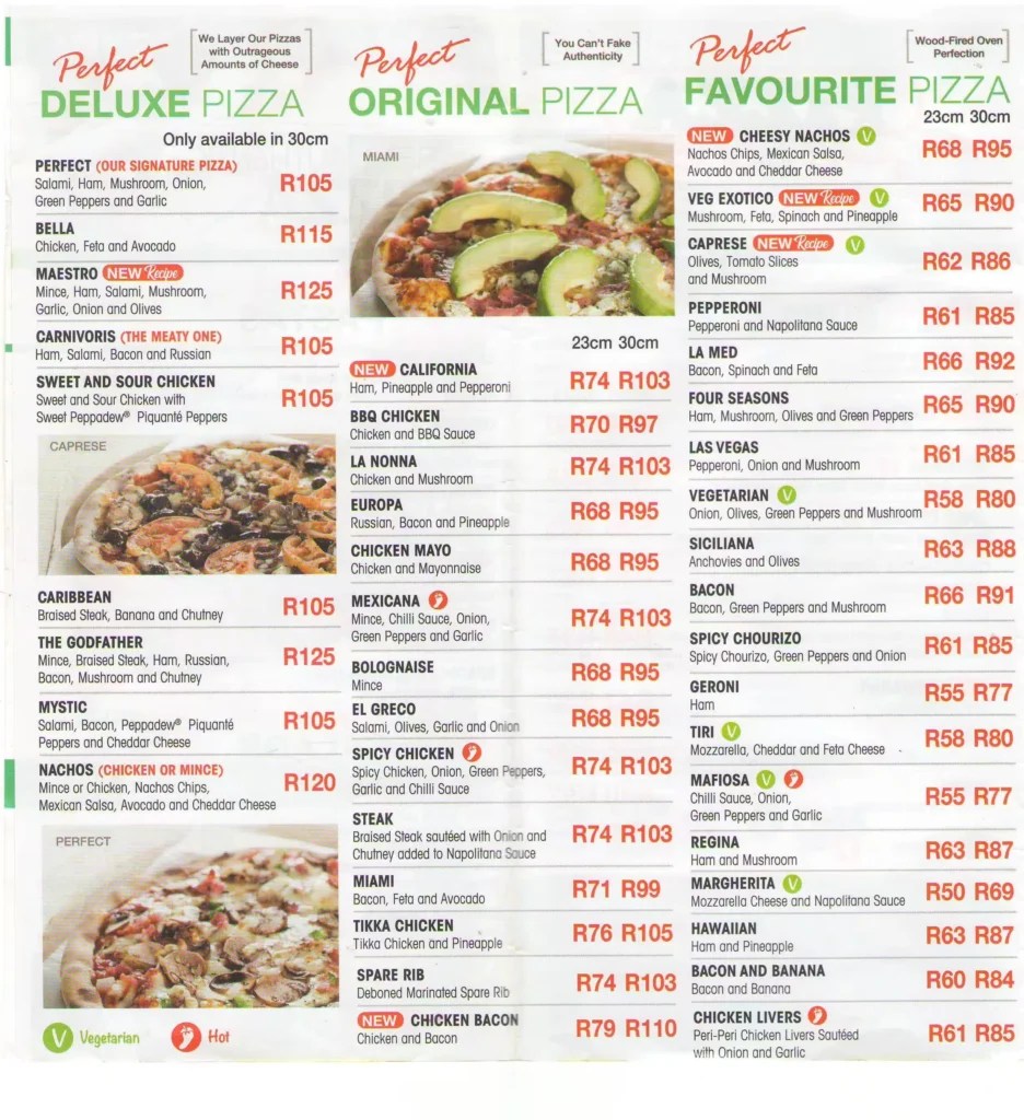 Pizza Perfect Menu With Updated Prices in South Africa 2024