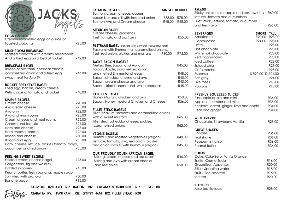 Jack’s Bagels Menu With Updated Prices in South Africa 2024