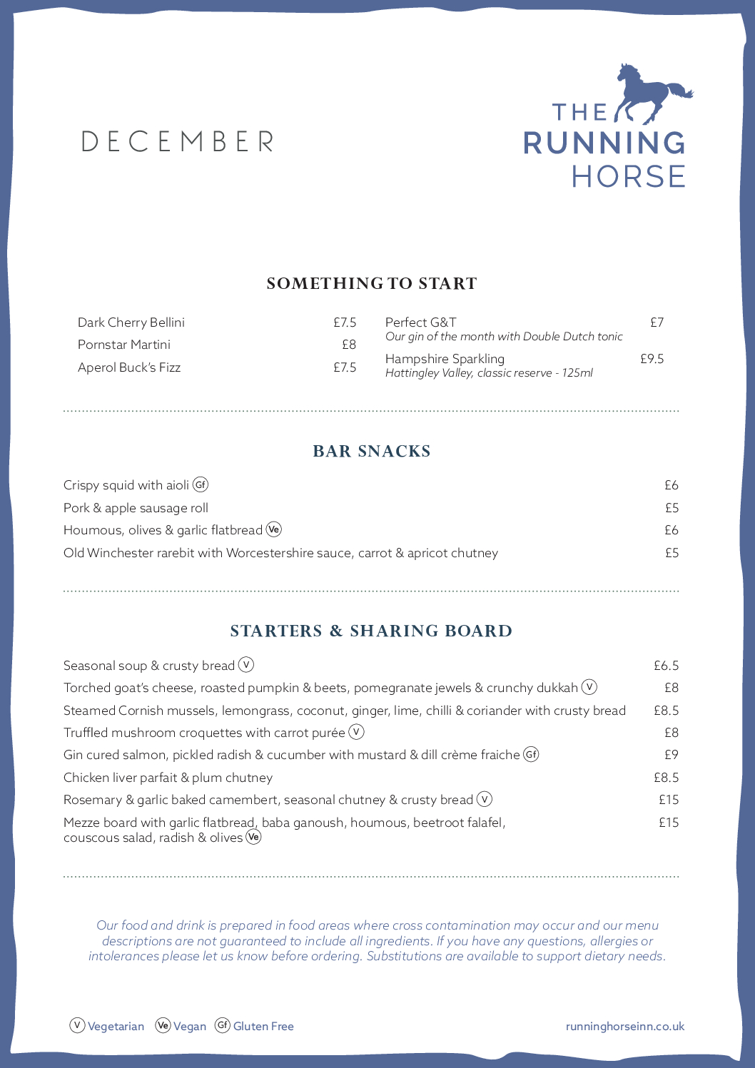 The Running Horse Winchester's full menu online