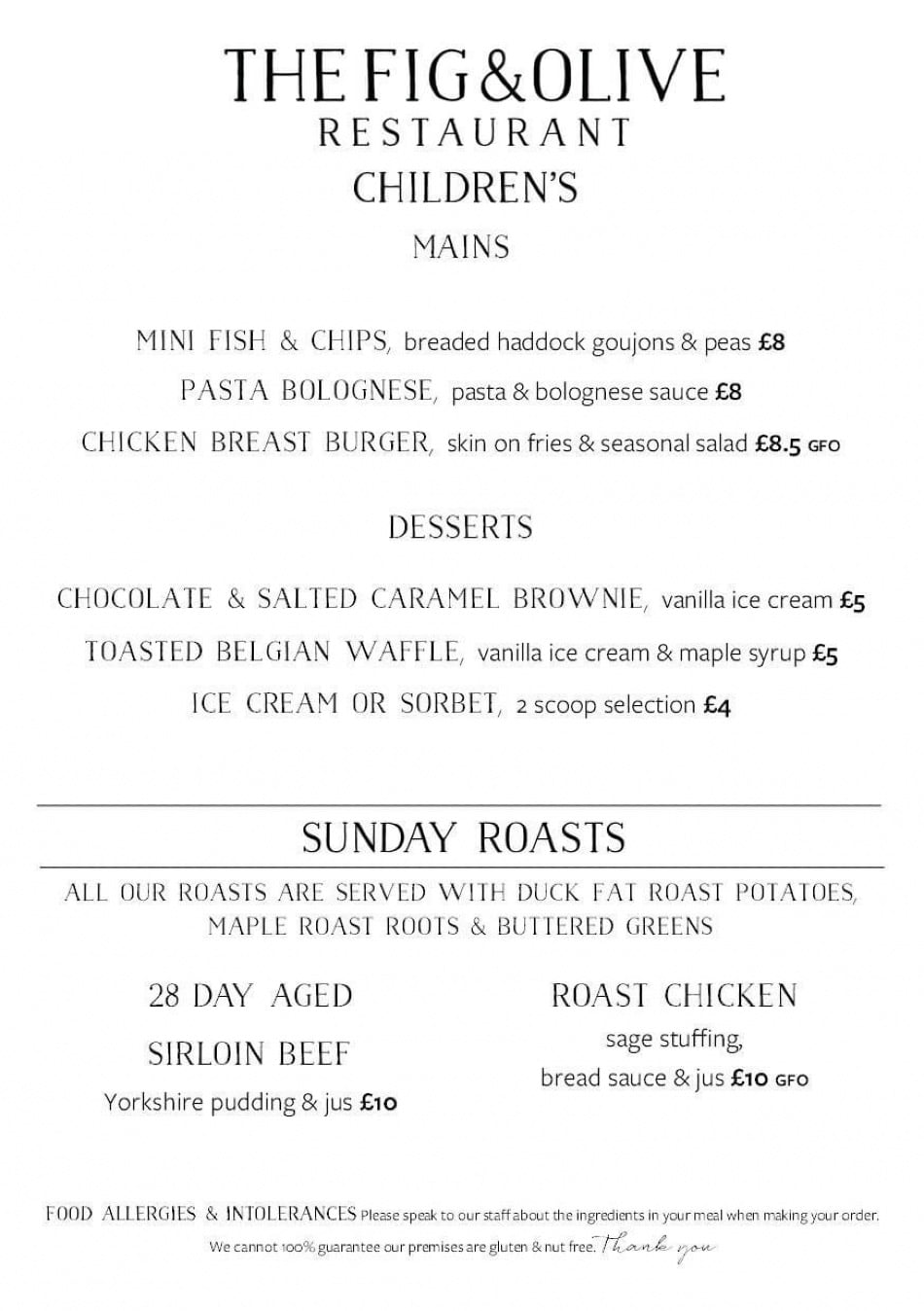 The Fig and Olive Full Menu Online