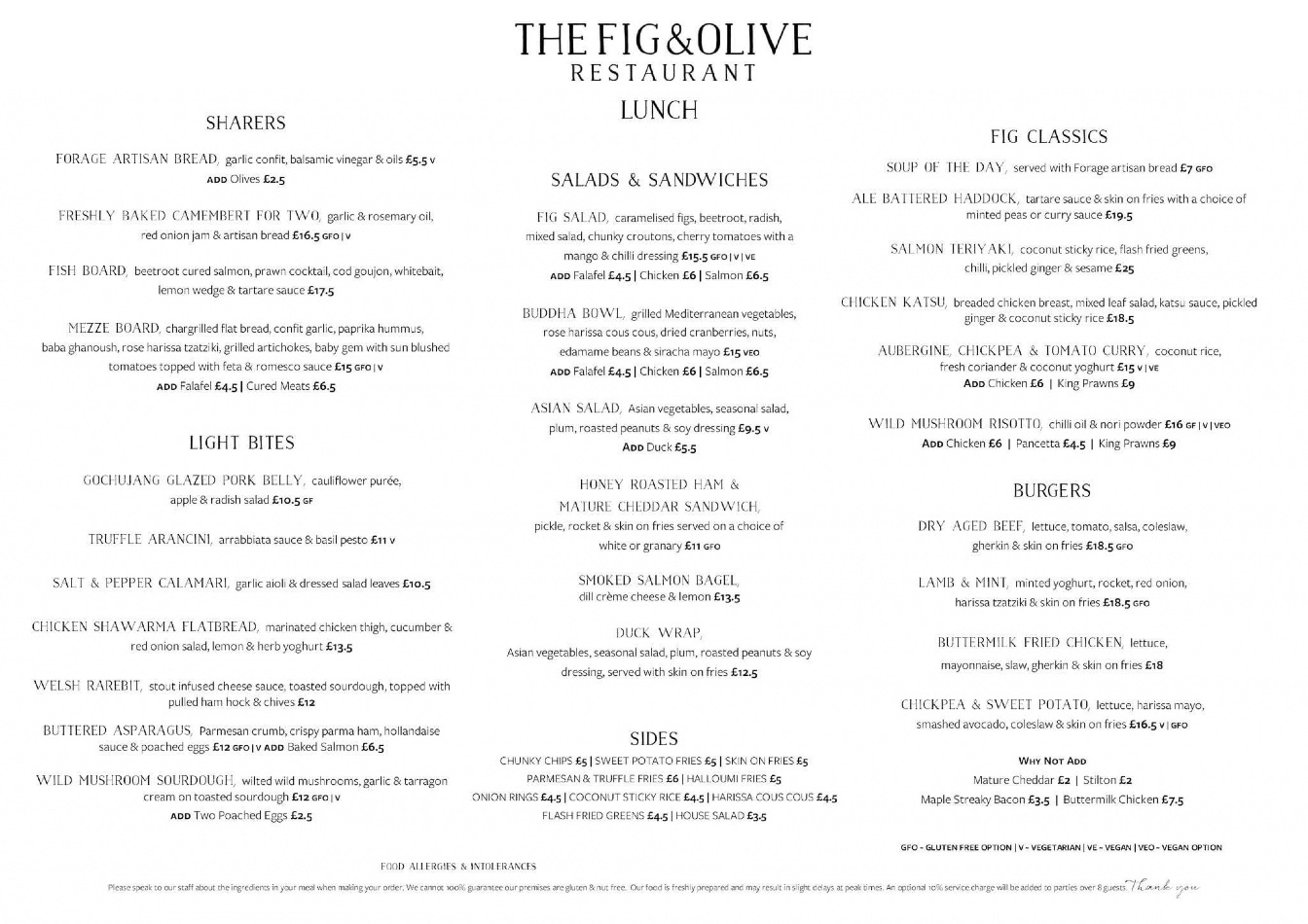 The Fig and Olive Tamworth's full menu online