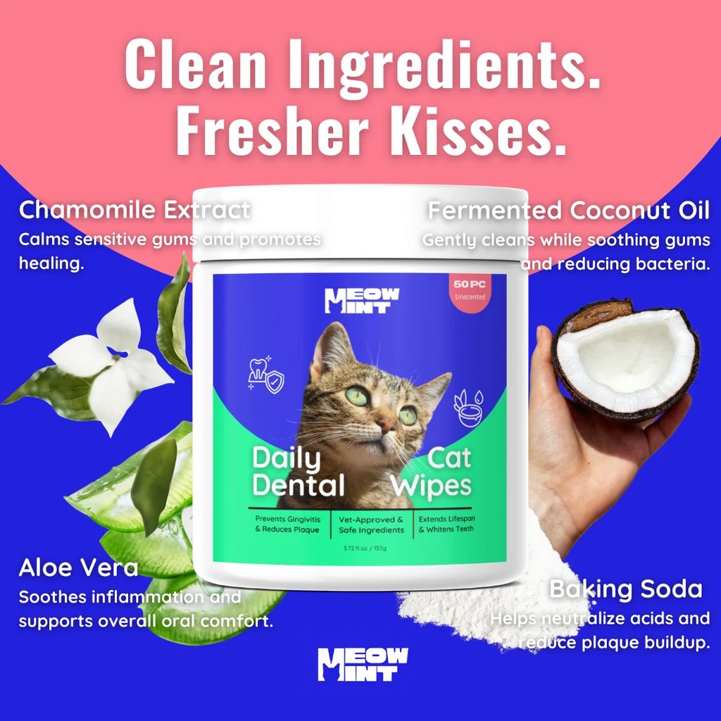 MeowMint™ Dental Wipes for Cats Whiten Teeth &amp; Fight Plaque