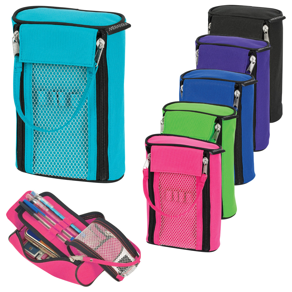 Dual Zipper Tote Handle Pencil Case Merangue