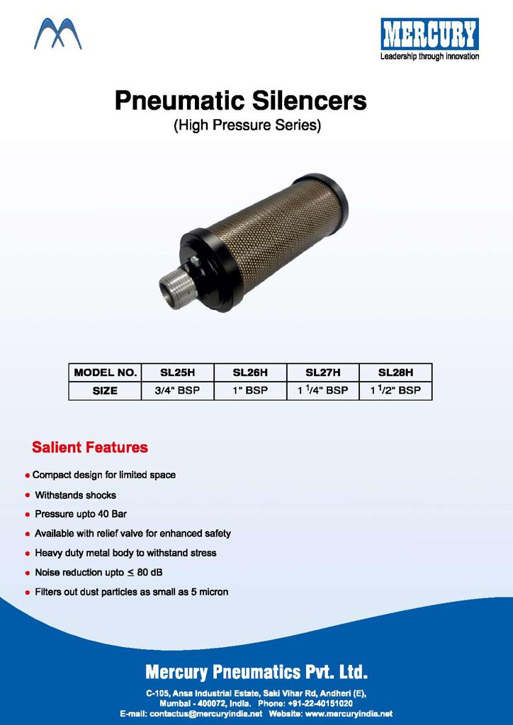 New Launch Pneumatic Silencers Mercury Fluid Power Pvt. Ltd