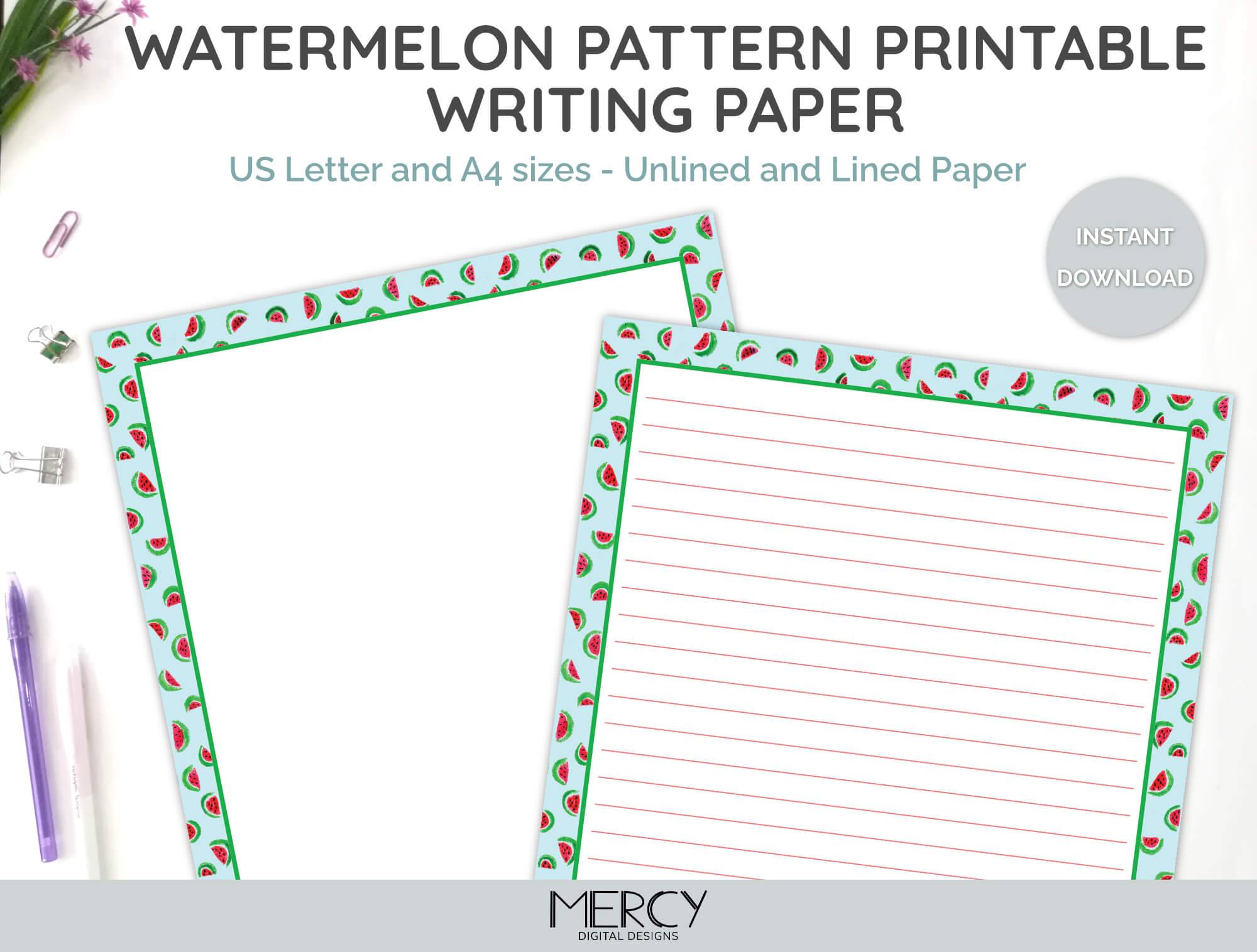 Writing Paper Unlined Digital Download Printable Floral Stationery A4 Printable Watercolor
