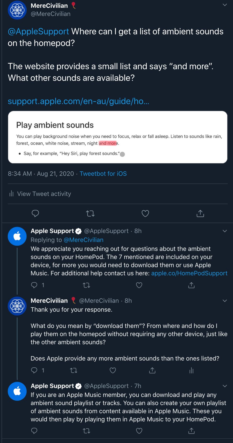 HomePod ambient sounds complete list Apple’s response