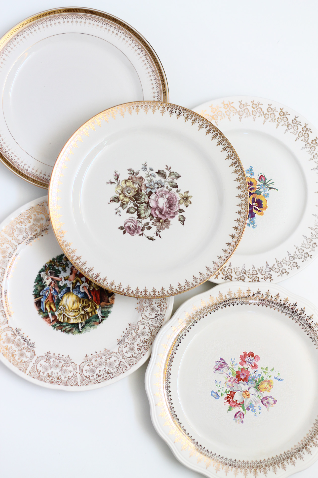Vintage China Plates White & Gold