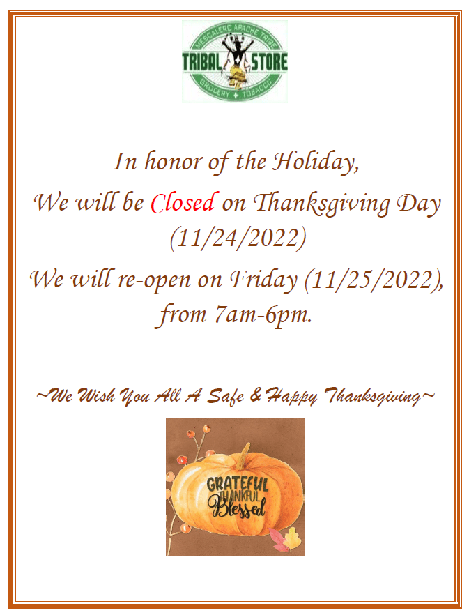 Tribal Store Holiday Closure Nov. 24th Official site of the