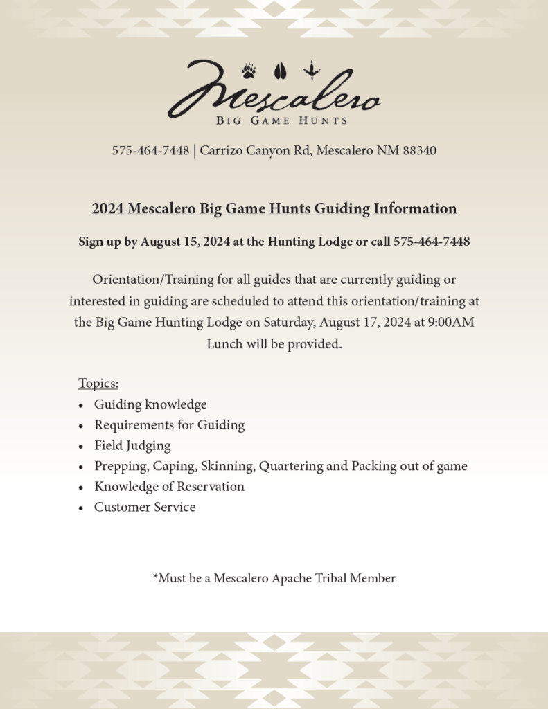 2024 Mescalero Big Game Hunts Guiding Information Official site of