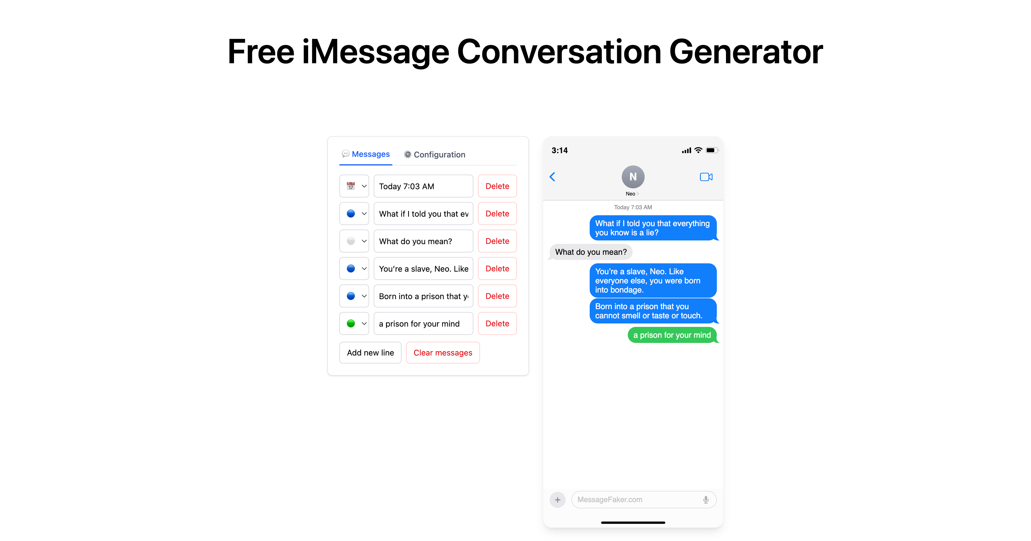 Generate an iMessage conversation for FREE(04)