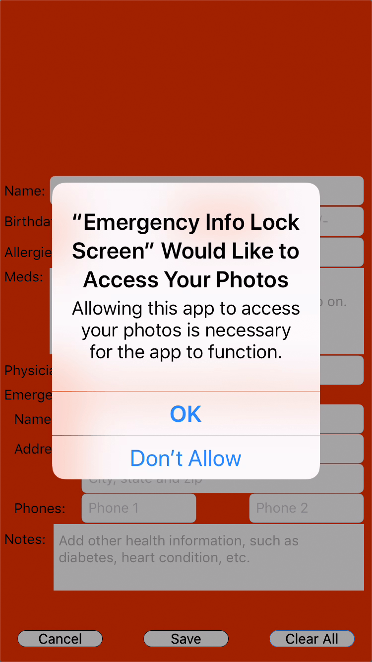 Emergency Info Lock Screen