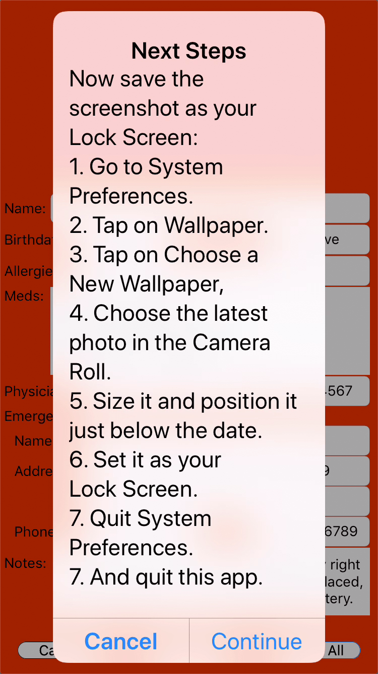 Emergency Info Lock Screen