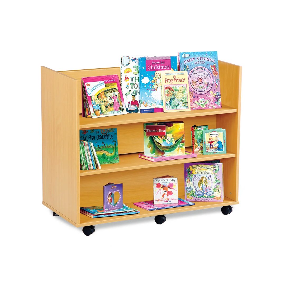 Monarch Mobile School Library Book Storage Unit 3 Double Sided Shelves