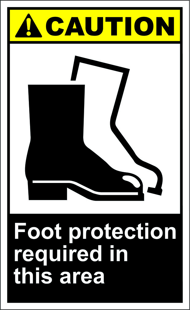 Foot Protection Required In This Area Caution OSHA / ANSI Aluminum