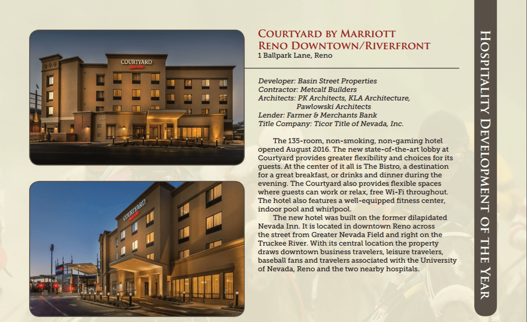 Courtyard by Marriott Downtown Reno wins Hospitality Development of the