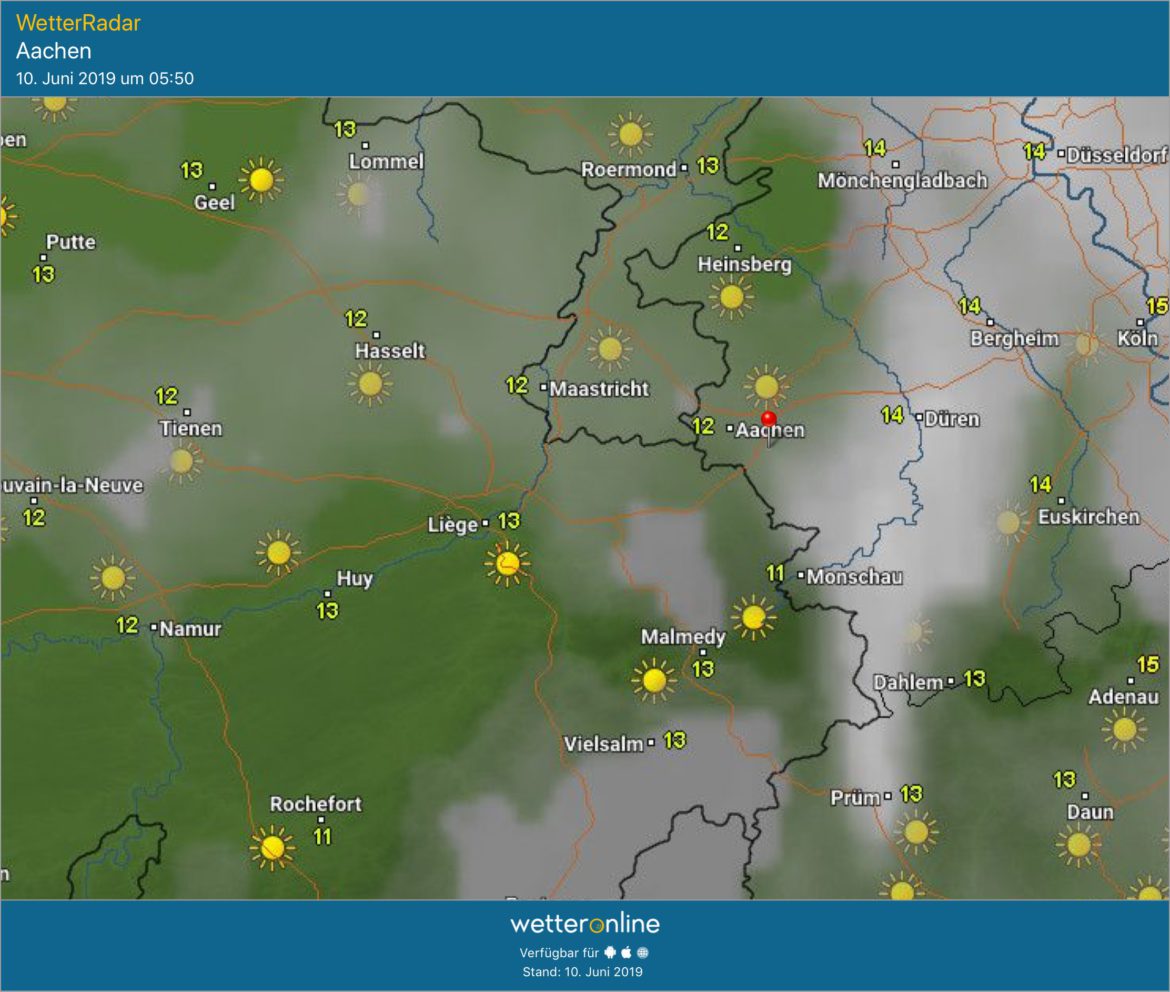 Wetterbericht für den 10. Juni 2019 Meteo Aachen
